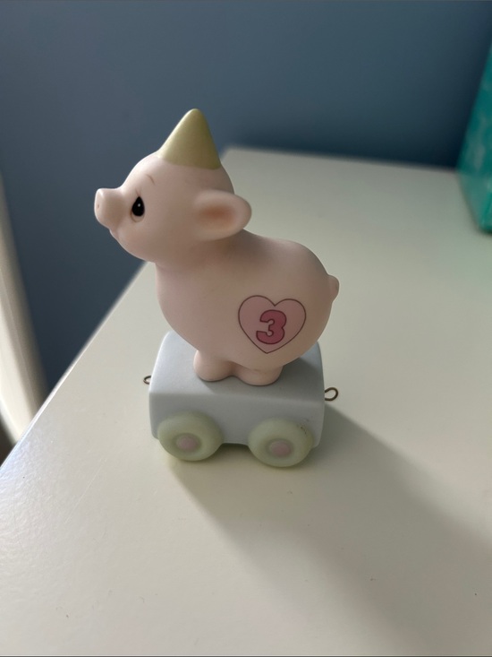 Precious Moments Other - Precious Moments Pink Pig on Light Gray Wheeled Base with Green Hat